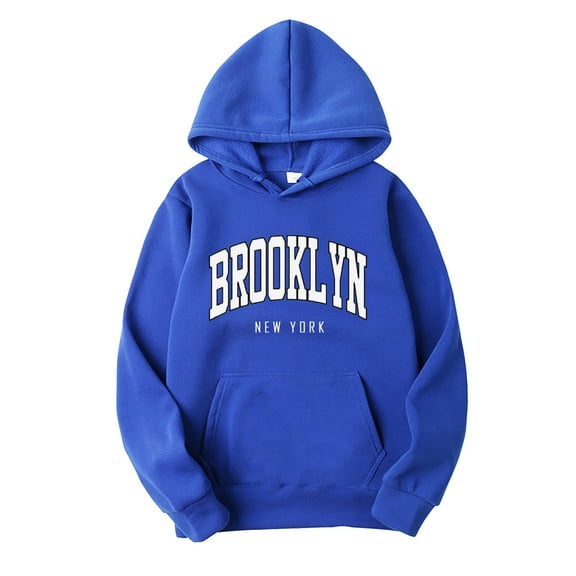 Glisme Letter Graphic Hoodies For Men Long Sleeve Drawstring Casual Warm Lined Pullover Sweatshirt With Pocket Flexible Men'S Clothing Blue