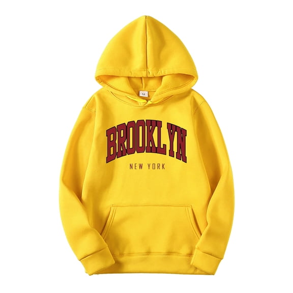 Glisme Letter Graphic Hoodies For Men Long Sleeve Drawstring Casual Warm Lined Pullover Sweatshirt With Pocket Flexible Men'S Clothing Yellow