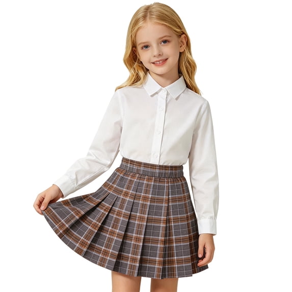 Glisme Little Girls Back To School Skirts Plaid Elastic Waist College Style Loose Fit Pleated Skirt For Girls Size 5-6 Years