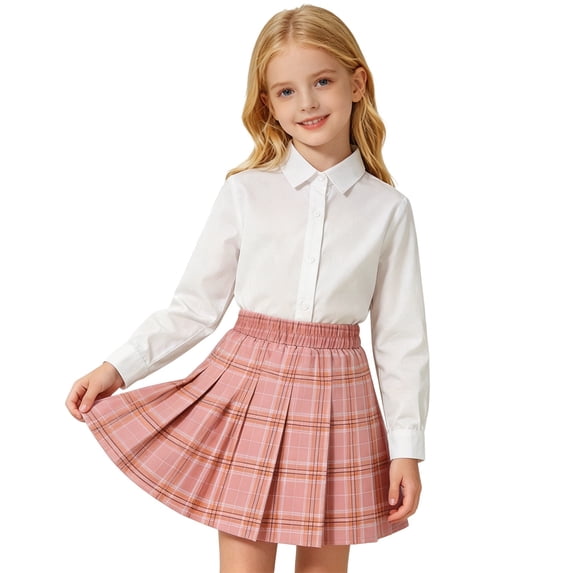 Glisme Little Girls Back To School Skirts Plaid Elastic Waist College Style Loose Fit Pleated Skirt For Girls Size 5-6 Years