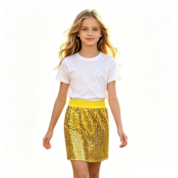 Glisme Little Girls Back To School Skirts Sequins Elastic Waist Dance Comfortable A-Line Skirt For Girls Size One Size