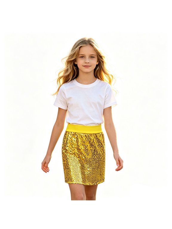 Little Girls Back To School Skirts Sequins Elastic Waist Dance Comfortable A-Line Skirt For Girls Size One Size