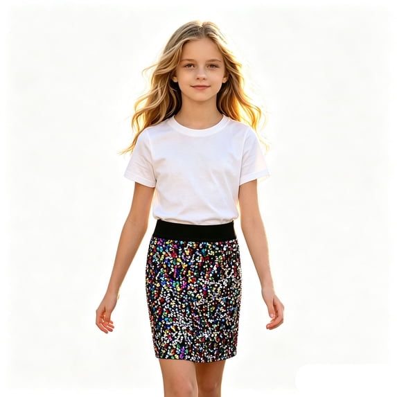 Glisme Little Girls Back To School Skirts Sequins Elastic Waist Dance Loose Fit A-Line Skirt For Girls Size One Size