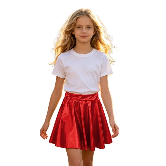 Glisme Little Girls Back To School Skirts Shiny Solid Color Elastic Waist Dance Cozy Pleated Skirt For Girls Size XXS
