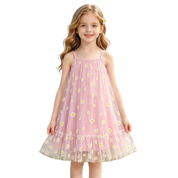 Glisme Little Girls Dress Floral Print Sleeveless Square Collar Party Everyday And Party Dresses For Girls