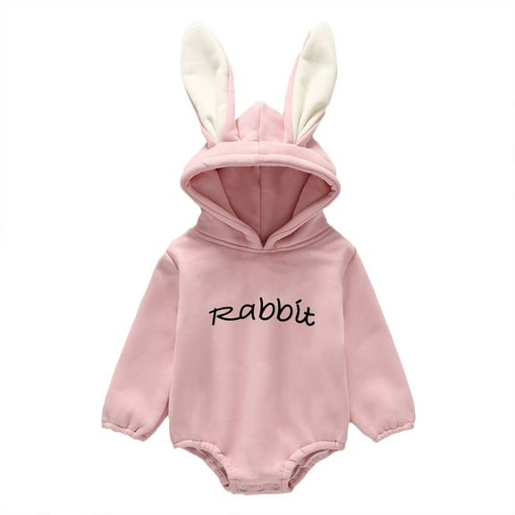 Glisme Long Sleeve Onesies Girl Infant Easter Cartoon Rabbit Embroider Pullover Romper Newborn Sweatshirt Bodysuits Basic Wear Size 66 Light Pink