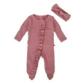 thumbnail image 1 of Glisme Long Sleeve Onesies Girl Baby Spring Fall Clothes Knit Ruffle Footies Romper Jumpsuit With Headband Outfit Casual Wear Size Nb Light Purple, 1 of 9