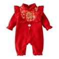 thumbnail image 1 of Glisme Long Sleeve Onesies Girl Newborn Infant Baby Ruffle Romper For Chinese Year Thermal Lined Warm Jumpsuit Embroidery Tang Suit Performance Basic Wear Size 80 Red, 1 of 9