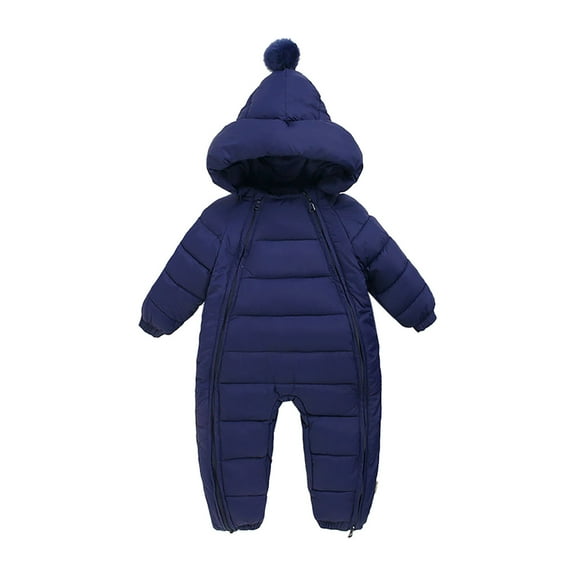 Glisme Long Sleeve Onesies Girl Baby Solid Winter Hooded Coat Jacket Thicken Windproof Warm Jumpsuit Outwear Warm Clothing Size 73 Navy