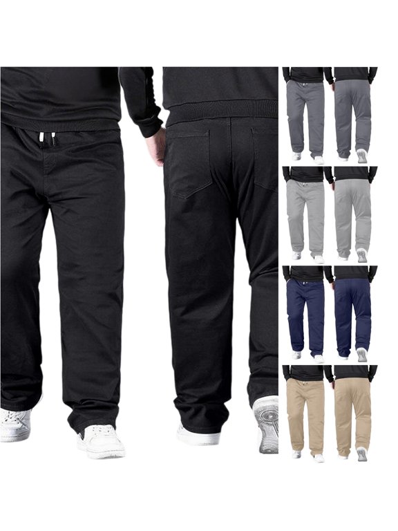 Men Pants High Waist Loose Fit Solid Color Straight Leg Trousers Fall Bottoms 2Xl Black