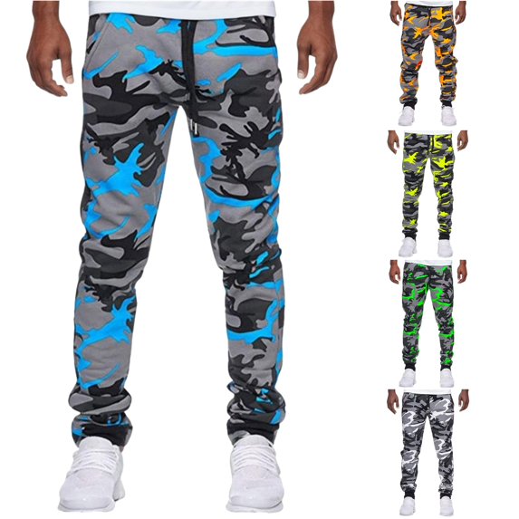 Glisme Men'S Pants Straight Leg Elastic Waist Relax Fit Camouflage Jogger Trousers Basic Bottoms L Blue