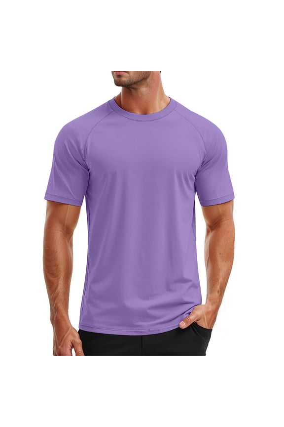 Men T-Shirt Mens Swim Shirt Short Sleeve Upf 50+ Sun Shirt Rash Guard Athletic T Shirts Basic Spring Summer Tee Purple