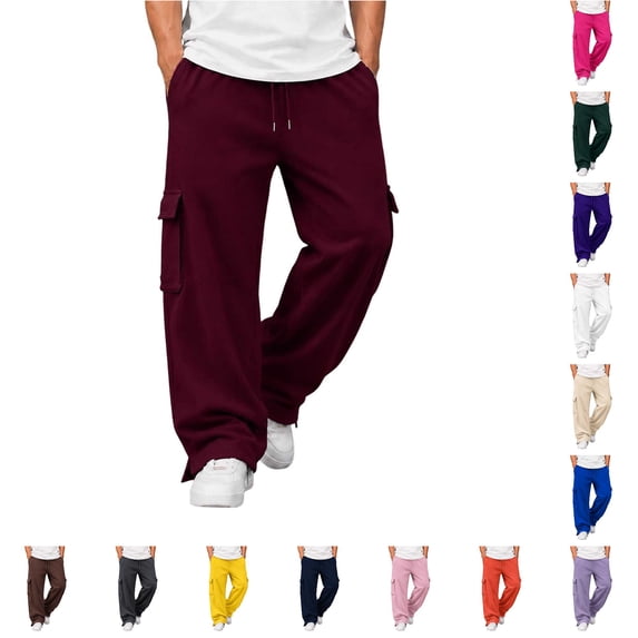 Glisme Men Trousers High Waist Straight Leg Loose Fit Solid Color Slacks Basic Clothes 2Xl