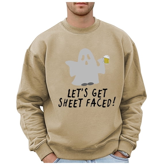 Glisme Men's Halloween Sweatshirt Graphic Print Long Sleeve Crew Neck Fall Season Tops Men Loose Fit Sweatshirts Graphic
