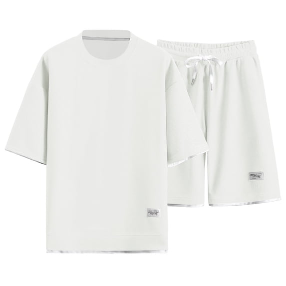 Glisme Men's Loungewear 2 Piece Solid Color Short Sleeve Crew Neck Pajamas With Shorts Set Summer Leisure Homewear For Men Size 4XL White