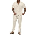 thumbnail image 1 of Glisme Mens 2 Piece Sets Summer Outfits Casual Fashion Button Short Sleeve Pocket Shirt Pants Suit Durable Matching Set Khaki, 1 of 4