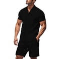 thumbnail image 1 of Glisme Mens 2 Piece Sets Summer Outfits Casual Jacquard Casual Fashion Short Sleeved Shirt And Shorts Two Piece Set Trend Matching Set Black, 1 of 8
