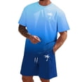 thumbnail image 1 of Glisme Mens 2 Piece Sets Summer Outfits Gradient Print Short Sleeve T Shirt And Shorts Comfortable Casual Two Piece Outfit Durable Matching Set Blue, 1 of 5