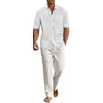 thumbnail image 1 of Glisme Mens 2 Piece Sets Summer Outfits Linen Long Sleeve Shirt And Pants Casual Breathable Lightweight Resort Yoga Loungewear Outfit Fashion Clothing Set White, 1 of 6