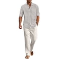 thumbnail image 1 of Glisme Mens 2 Piece Sets Summer Outfits Linen Long Sleeve Shirt And Pants Casual Breathable Lightweight Resort Yoga Loungewear Outfit Leisure Clothing Set Grey, 1 of 6