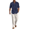 thumbnail image 1 of Glisme Mens 2 Piece Sets Summer Outfits Linen Long Sleeve Shirt And Pants Casual Breathable Lightweight Resort Yoga Loungewear Outfit Leisure Clothing Set Navy, 1 of 6