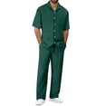 thumbnail image 1 of Glisme Mens 2 Piece Sets Summer Outfits Stylish Casual Set Solid Color Short Sleeved Button Up Shirt And Pants Casual Outfits Leisure Clothing Set Green, 1 of 3