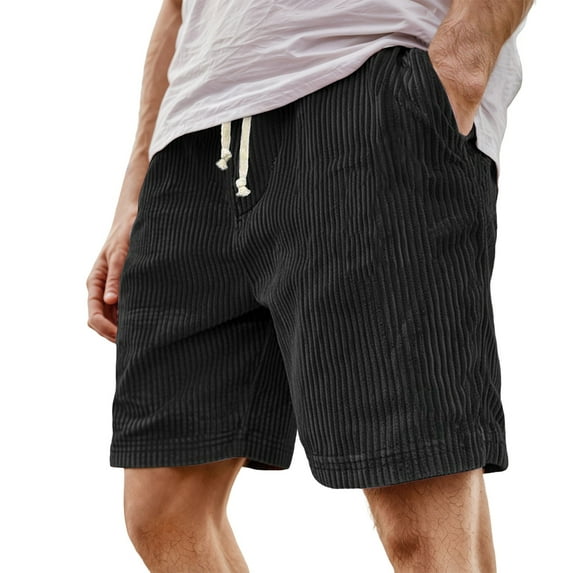 Glisme Mens Casual Shorts For Everyday Wear Retro Embroidered Corduroy Fashionable Drawstring Casual Shorts Men Pants Casual Relaxed Fit Black