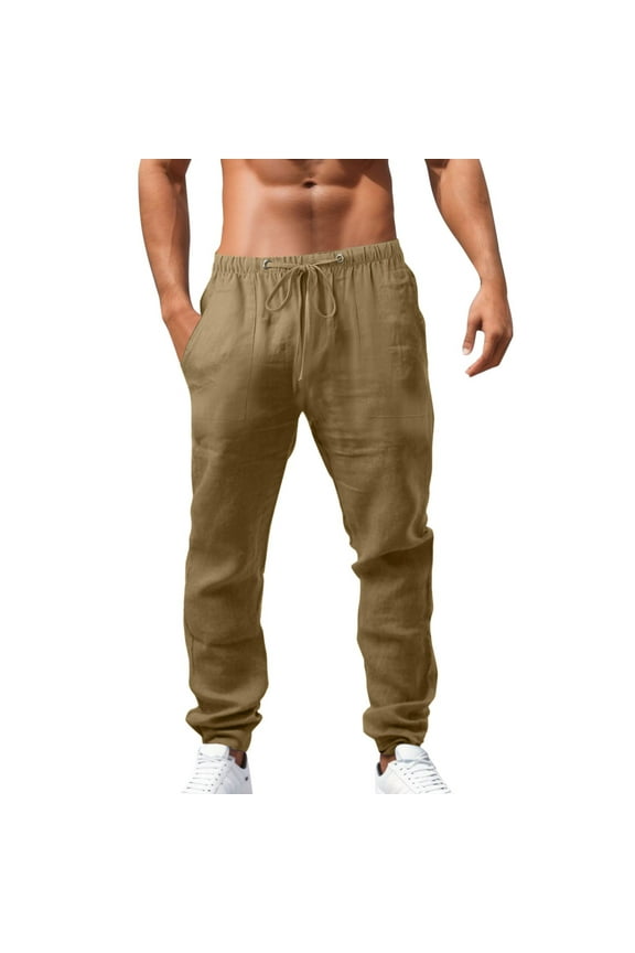 Mens Pants Casual Solid Color Hip Hop Breathable Loose Sports Pants With Pocket Men Pants Jeans Relaxed Fit Brown