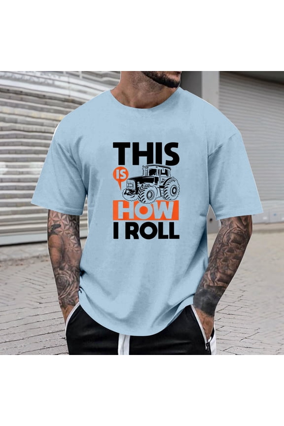 Mens T Shirts Round Neck Patriotic Farm Tractor Graphic Tee For Short Sleeve Shirt Soft 4Th Of July Wear White S