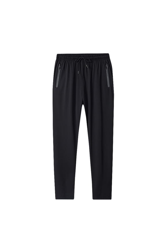 Mens Trouser Mid Waist Solid Sports Leisure Pants Fitness Loose Running Training Leg Guard Pants Ninth Pants Fashion Wear L Black
