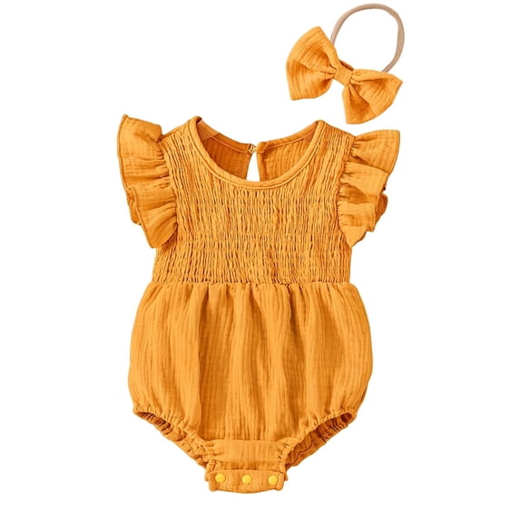 Glisme Onesies 0-3 Months Sleeveless Solid Color Romper Round Neck Jumpsuit Simple Daily Wear Coffee