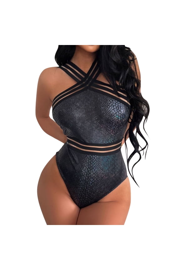 One Piece Swimsuit Women Backless Solid Color Bathing Suits Swimwear Elegant Beachwear Black