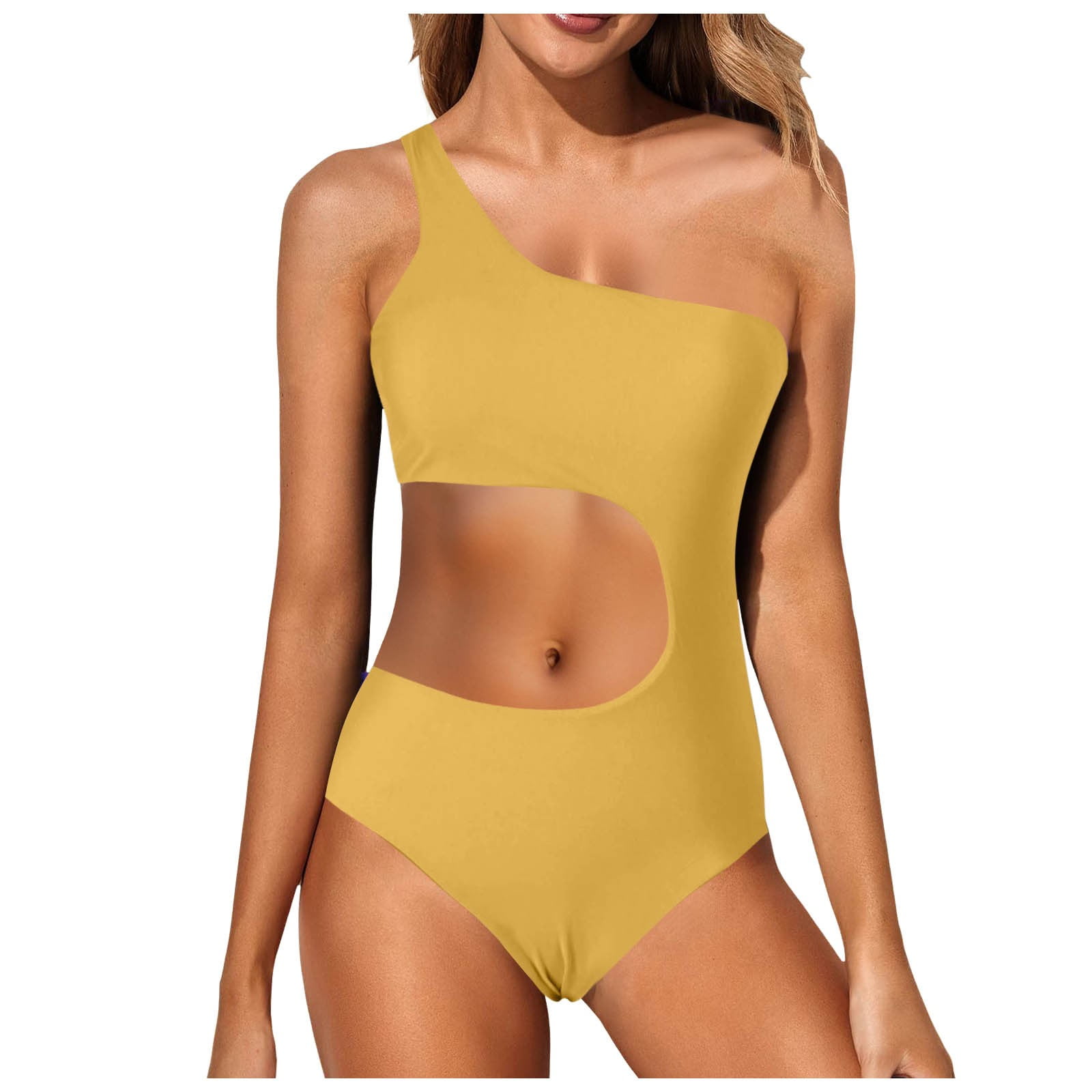 Glisme One Piece Swimsuit Women Bikini Solid Color Bathing Suits ...
