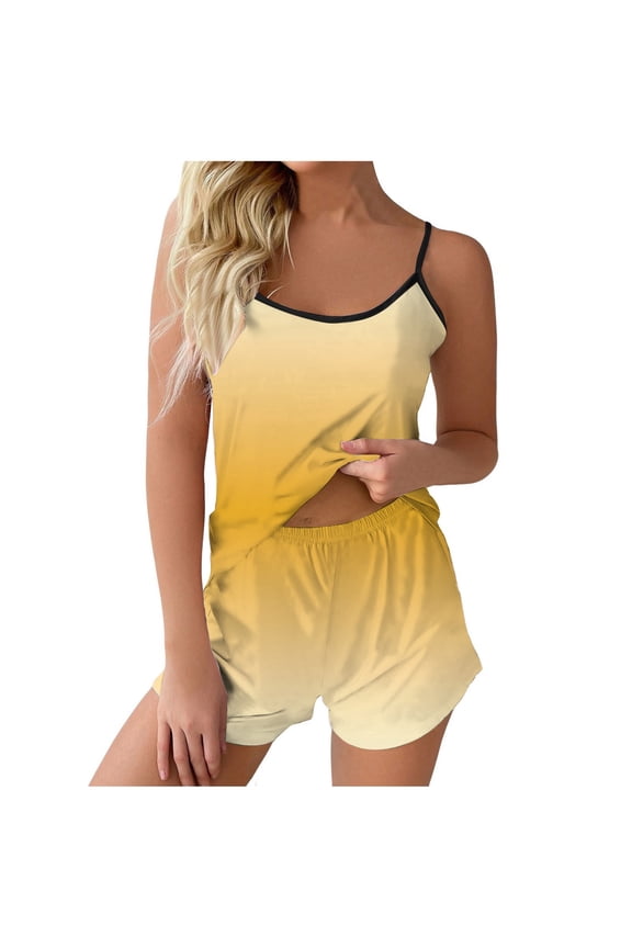 Pajamas For Women Set Casual Gradient Color Suspender Vest Shorts Home Pjs Pyjama Shorts Set Relaxed Yellow Pajama