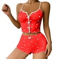 thumbnail image 1 of Glisme Pajamas For Women Set Ribbed Pyjama With Bow Detail Sleeveless Tank Top And Shorts Comfortable Loungewear For Home Or Out Soft Watermelon Red Home Clothes, 1 of 4