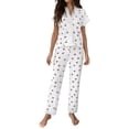 thumbnail image 1 of Glisme Pajamas For Women Set Short Sleeve Pyjama Floral Print Notch Collar Top And Pants Comfortable Sleepwear Loungewear Two Piece Outfit Cozy Watermelon Red Home Clothes, 1 of 9