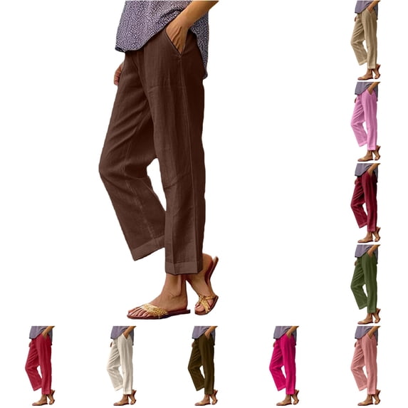 Glisme Pants For Women Lightweight Empire Waist Trousers Wide Leg Loose Fit Slacks Retro Bottoms Coffee L