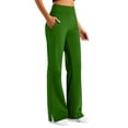 thumbnail image 1 of Glisme Pants For Women Solid Color Elastic Waist With Pockets Summer Loose Fit Women Wide Leg Trousers Size L Green, 1 of 6