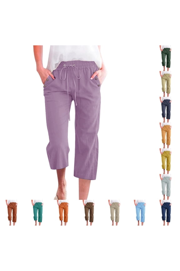 Pants For Womens Empire Waist Slacks Straight Leg Relax Fit Trousers With Pocket Simple Clothing Light Purple 3Xl
