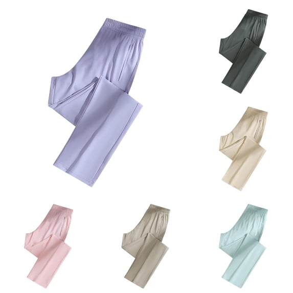 Glisme Pants For Womens Empire Waist Trousers Wide Leg Loose Fit Slacks Soft Bottoms Purple S