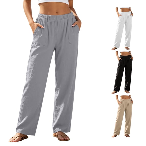 Glisme Pants For Womens High Waist Straight Leg Trousers Relax Fit Slacks With Pocket Leisure Clothes Grey M
