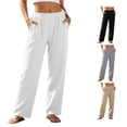 thumbnail image 1 of Glisme Pants For Womens High Waist Straight Leg Trousers Relax Fit Slacks With Pocket Soft Wear White 5Xl, 1 of 5