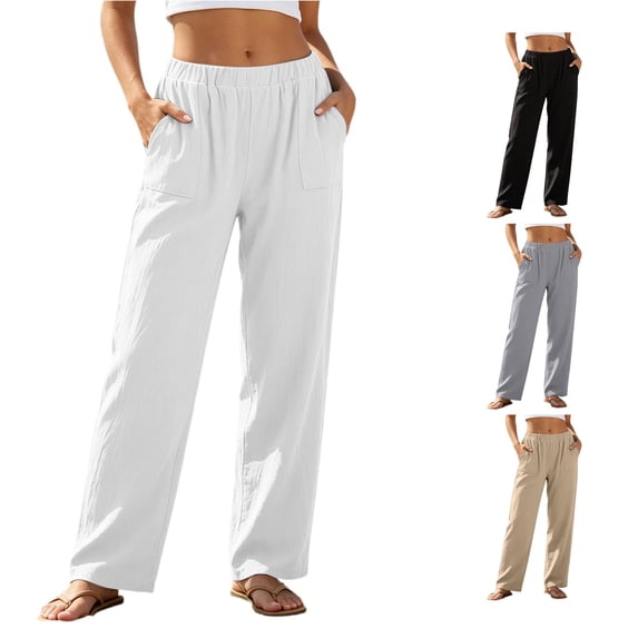 Glisme Pants For Womens High Waist Straight Leg Trousers Relax Fit Slacks With Pocket Soft Wear White 5Xl