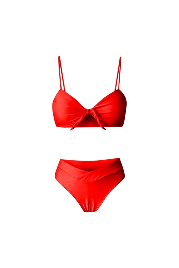 Red Bikini Sets For Women Fashion Casual Split High Waist Two Piece Swimsuit Bow Bikini Set For Swimming Lessons