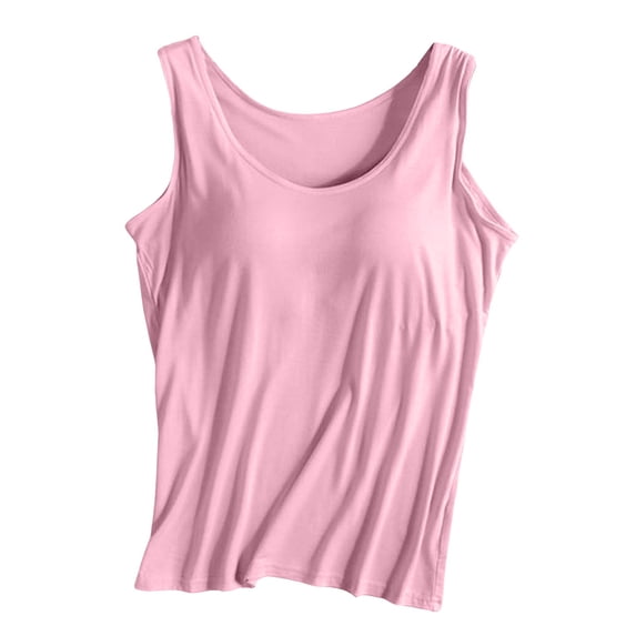 Glisme Ribbed Tank Tops For Women Built In Bra Scoop Neck Loose Fit Solid Color Sleeveless Summer Shirts Pk1 Xl
