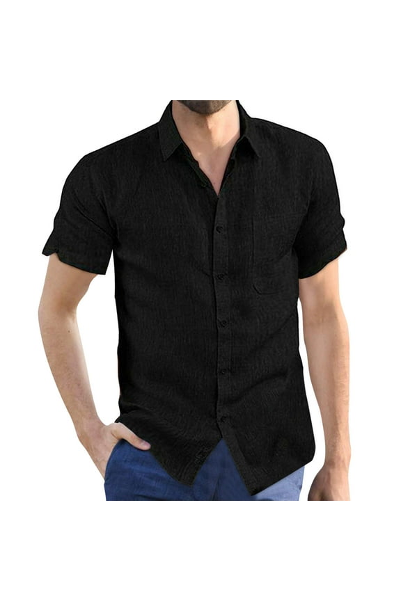 Shirts For Men Short Sleeve Outdoor Loose Regular T Shirt Cardigan For Man Classic Top Black