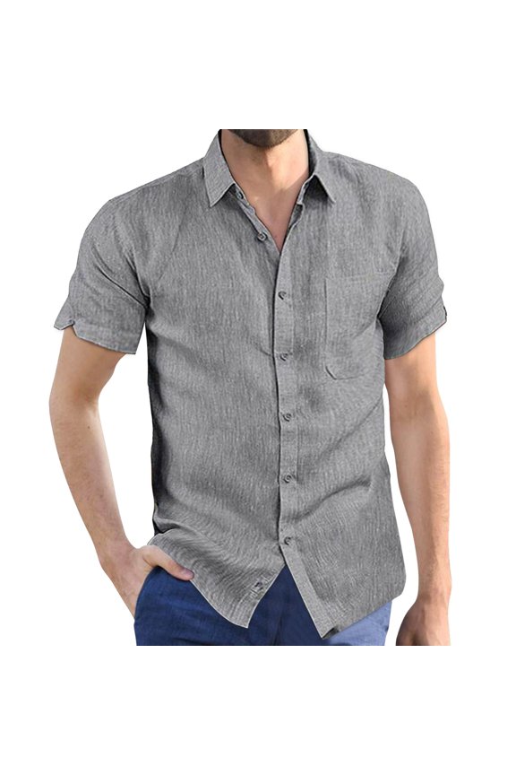 Shirts For Men Short Sleeve Outdoor Loose Regular T Shirt Cardigan For Man Trend Top Grey
