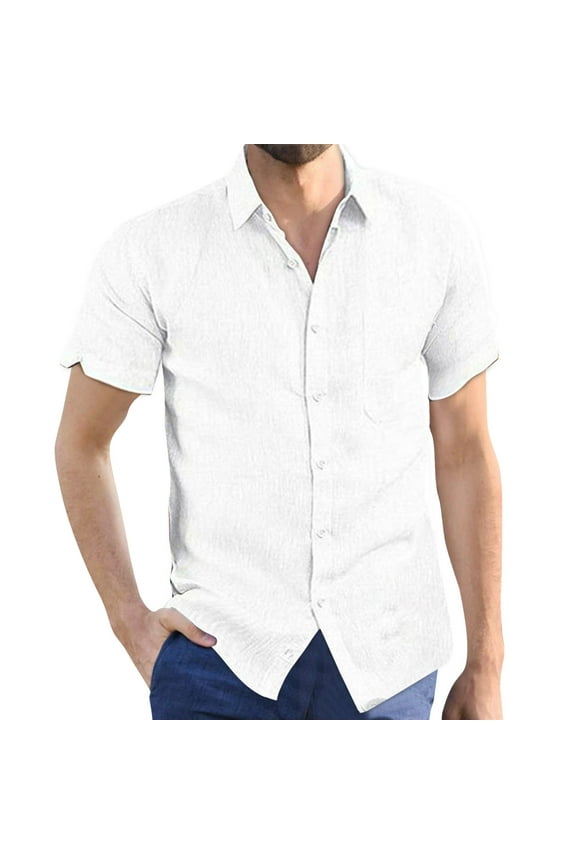 Shirts For Men Short Sleeve Outdoor Loose Regular T Shirt Cardigan For Man Trend Top White
