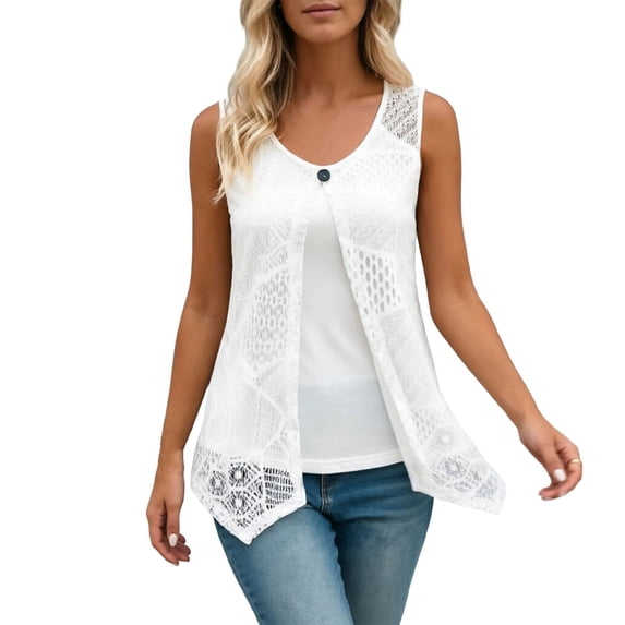 Glisme Shirts for Women Solid Color Sleeveless Crew Neck T-Shirt Summer Comfortable Women Tops Size XL White