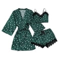 thumbnail image 1 of Glisme Silk Pajamas For Women Set Set Floral Lace Sleepwear Camisole Top Shorts And Robe 3Pcs Pjs Basic Green Nightwear, 1 of 4